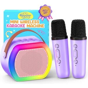 Mini Karaoke Machine with 2 Wireless Microphones